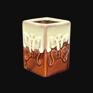 Vintage Drip Glaze Pottery Butterfly Vase Planter Pen/Pencil Holder